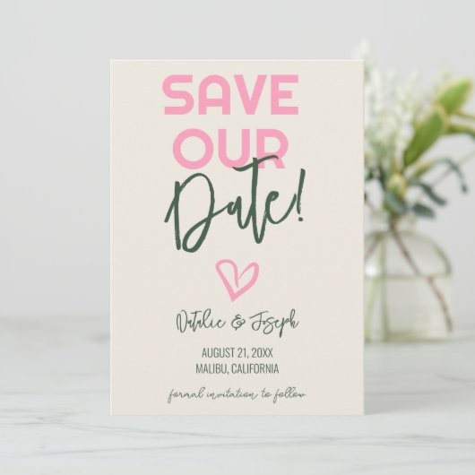 Spaß handgeschriebenes Whimsical Summer Foto Hochz Save The Date (Stehend Vorderseite)