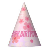 Spaß "Happy Birthday" Rosa Blume Power Partyhütchen (Vorderseite)
