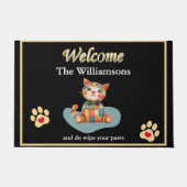Spaß Happy Cat Custom Black Gold Willkommen Fußmatte (Vorderseite)