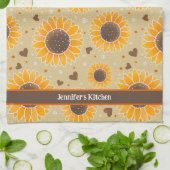 Spaß Happy Sonnenblumen Herz Individuelle Name Sti Geschirrtuch (Gefaltet)