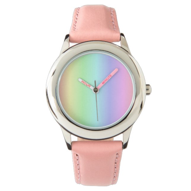 Spaß hell Niedlicher Regenbogen Rosa Gelb Grün Armbanduhr (Vorderseite)