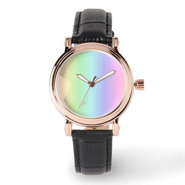 Spaß hell Niedlicher Regenbogen Rosa Gelb Grün Armbanduhr (Vorderseite)