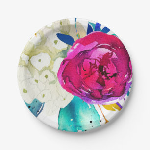 Spaß Helle Fette Wasserfarbe Florale Farbspritzer Pappteller