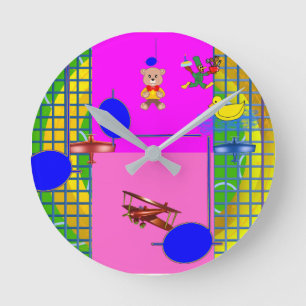 Spaß Hellrosa Blöcke auf der goldenen Ringmauer Runde Wanduhr