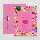 Spaß, hellrosa Cupcake zum Geburtstag Einladung (Vorne/Hinten)