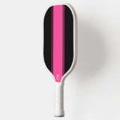 Spaß Hellrosa Racing Streifen auf schwarz Pickleball Schläger (Links)