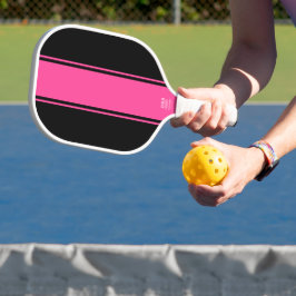 Spaß Hellrosa Racing Streifen auf schwarz Pickleball Schläger