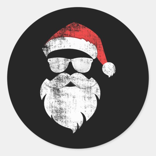 Spaß Hipster Santa Face mit Hutbart und Brille Runder Aufkleber (Vorderseite)