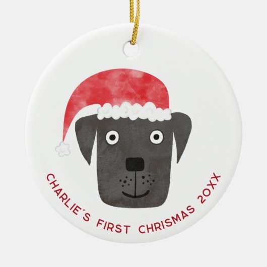 Spaß Hund Erste Weihnachten Personalisiert Keramik Ornament (Vorne)