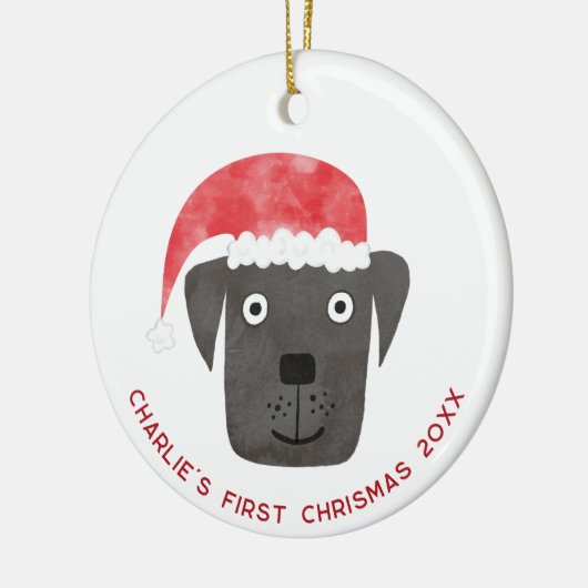 Spaß Hund Erste Weihnachten Personalisiert Keramik Ornament (Links)