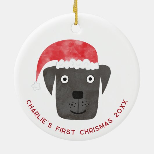 Spaß Hund Erste Weihnachten Personalisiert Keramik Ornament (Hinten)