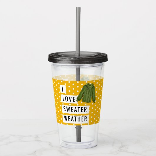 Spaß I Liebe Sweater Weather White Polka Dots Gold Acryltrinkbecher (Vorderseite)