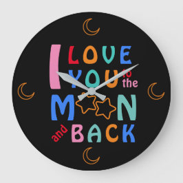 Spaß ich Liebe Sie zum Mond und zurück Schwarz Große Wanduhr