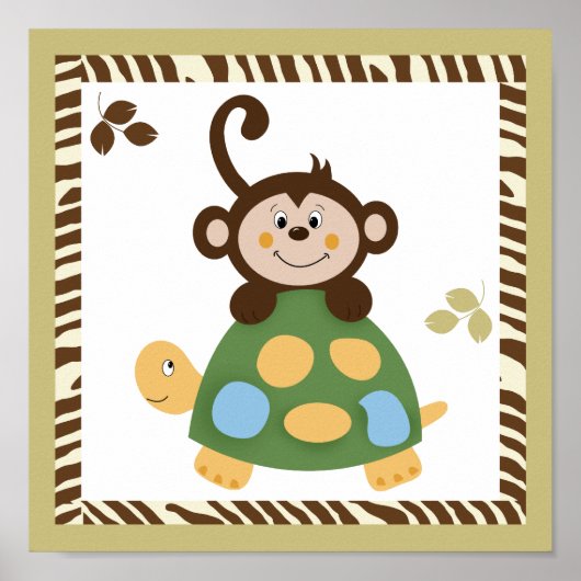 Spaß im Dschungel 10x10 Monkey Art Poster Print (Vorne)