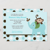 Spaß im Dschungel Elefant Einladung - Blauer Punkt (Vorne/Hinten)