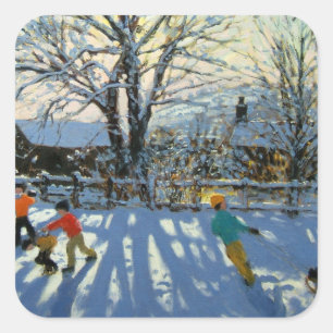 Spaß im Schnee Tideswell Derbyshire Quadratischer Aufkleber
