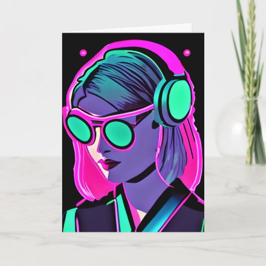 Spaß im Sommer | AI Art Women in Headphones Karte (Vorderseite)