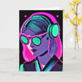 Spaß im Sommer | AI Art Women in Headphones Karte (Gelbe Blume)