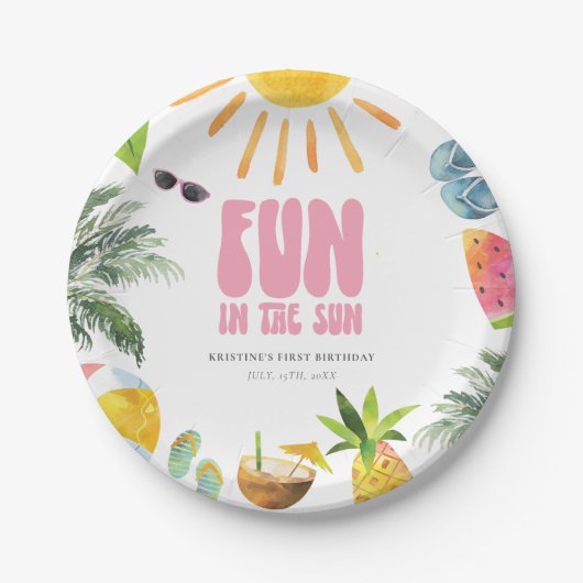 Spaß im Sonnenrosa Pappteller (Vorderseite)