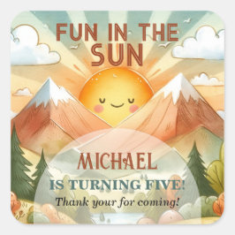 Spaß im Sun Kindergeburtstag Party Quadratischer Aufkleber