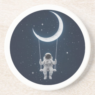 Spaß im Weltraum - Astronaut schwingt auf dem Mond Getränkeuntersetzer