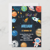 Spaß im Weltraum Thema Kinder Einladung (Vorderseite)