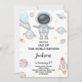 Spaß im Weltraum Thema Kinder Einladung (Vorderseite)