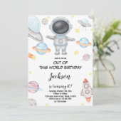 Spaß im Weltraum Thema Kinder Einladung (Stehend Vorderseite)