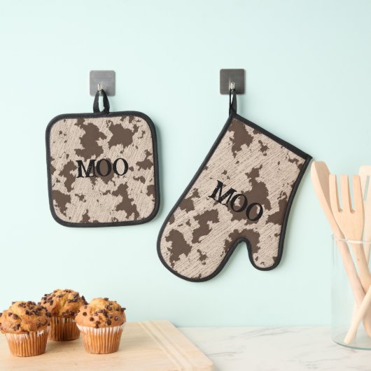 Spaß Imitate Kuh Druckcreme und braun Ofenhandschuh & Topflappen-Set (Insitu (Hängend))