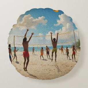 Spaß in der Farbe Sun Beach Volleyball Oil, Rundes Kissen