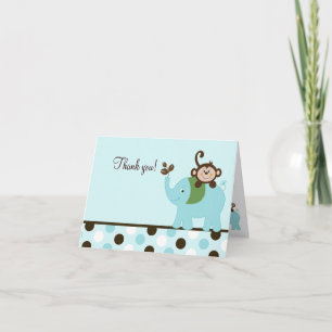Spaß in der Jungle Blue Dot Affe Elephant Card Dankeskarte