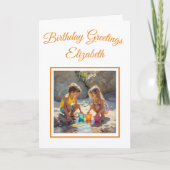 Spaß in der Sonne Mädchen und Junge am Strand Karte (Vorderseite)