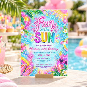 Spaß in der Sonne Neon-Tropenpool-Party-Geburtstag Einladung
