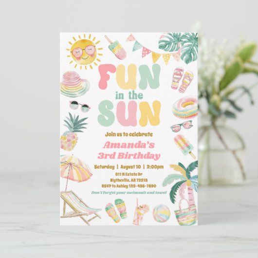 Spaß in der Sun Pool-Party Einladung (Stehend Vorderseite)