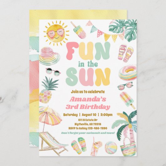 Spaß in der Sun Pool-Party Einladung (Vorne/Hinten)