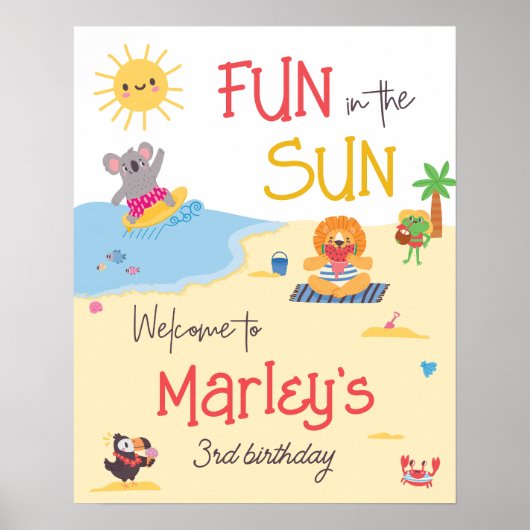 Spaß in Sun Beach Animals Geburtstag Willkommen Poster (Vorne)