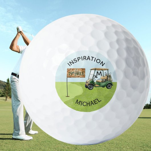 Spaß Inspirierender 19. Loch Name Monogramm Golfball