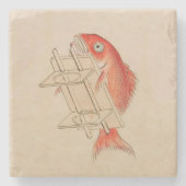 Spaß Japanisch Vintag Fisch Yokai Steinuntersetzer (Vorderseite)