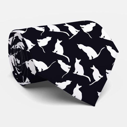 Spaß Katze Silhouette Weiß und Schwarz Pet Lover Krawatte (Gerollt)