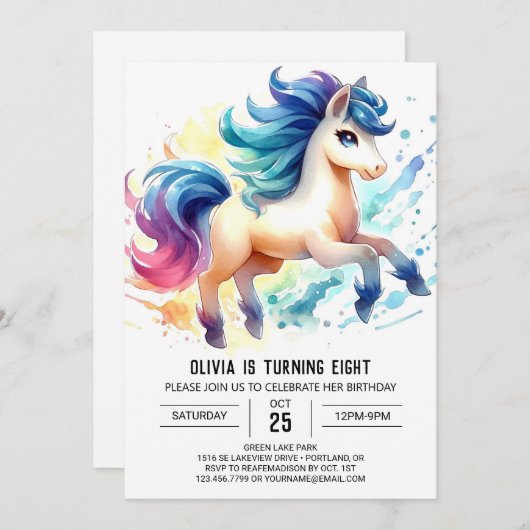 Spaß Kids Pferd Geburtstag Einladung (Vorne/Hinten)