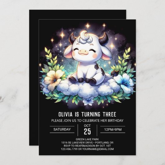 Spaß Kinder Kuh Geburtstag Einladung (Vorne/Hinten)