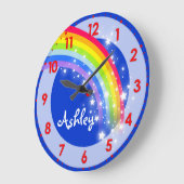 Spaß Kinder Regenbogen Name blaue Wanduhr (Winkel)