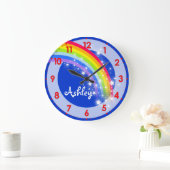 Spaß Kinder Regenbogen Name blaue Wanduhr (Zuhause)