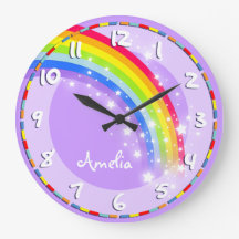 Spaß Kinder Regenbogenname lila Wanduhr