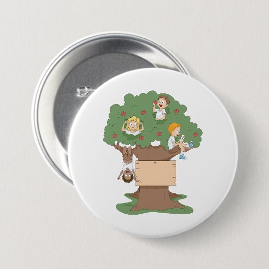 Spaß Kinder spielen in Apfelbaum Button (Vorne & Hinten)