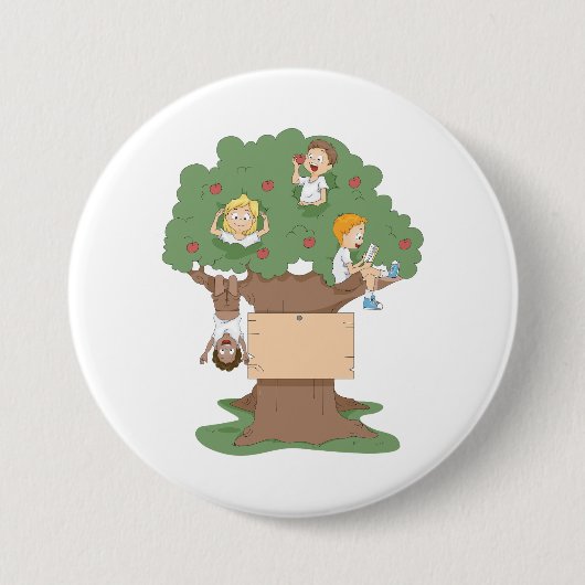 Spaß Kinder spielen in Apfelbaum Button (Vorderseite)