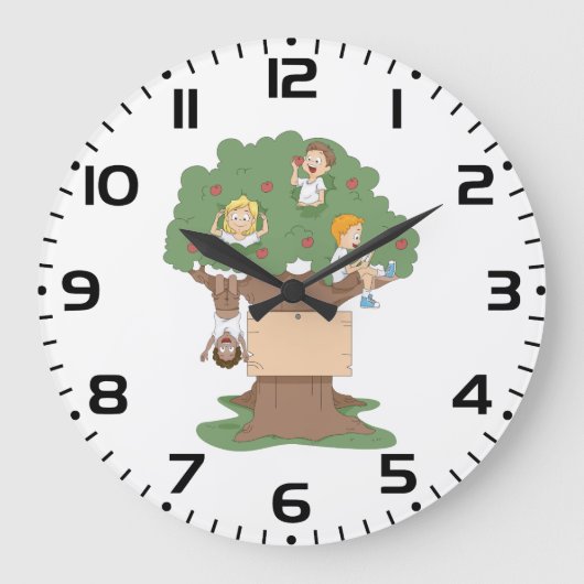 Spaß Kinder spielen in Apfelbaum Große Wanduhr (Vorderseite)