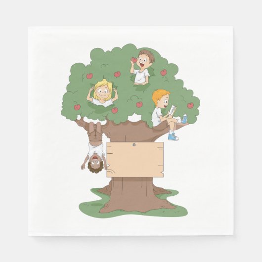 Spaß Kinder spielen in Apfelbaum Serviette (Vorderseite)