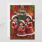 Spaß Kinder Weihnachtsfeiertag Rote Grüne Geschenk Einladung (Vorderseite)