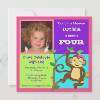 Spaß Kleiner Girl Monkey Foto Einladung